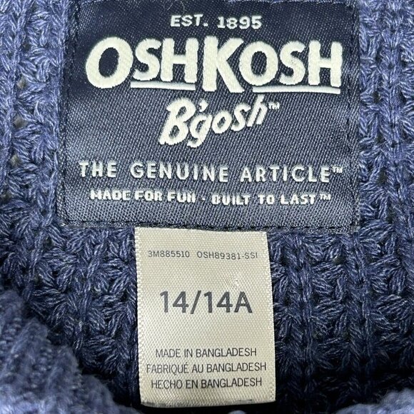 Osh Kosh Sweater Youth Size 14/14A Hoodie Cable Knit Navy Blue Buttons Pullover - Picture 4 of 13